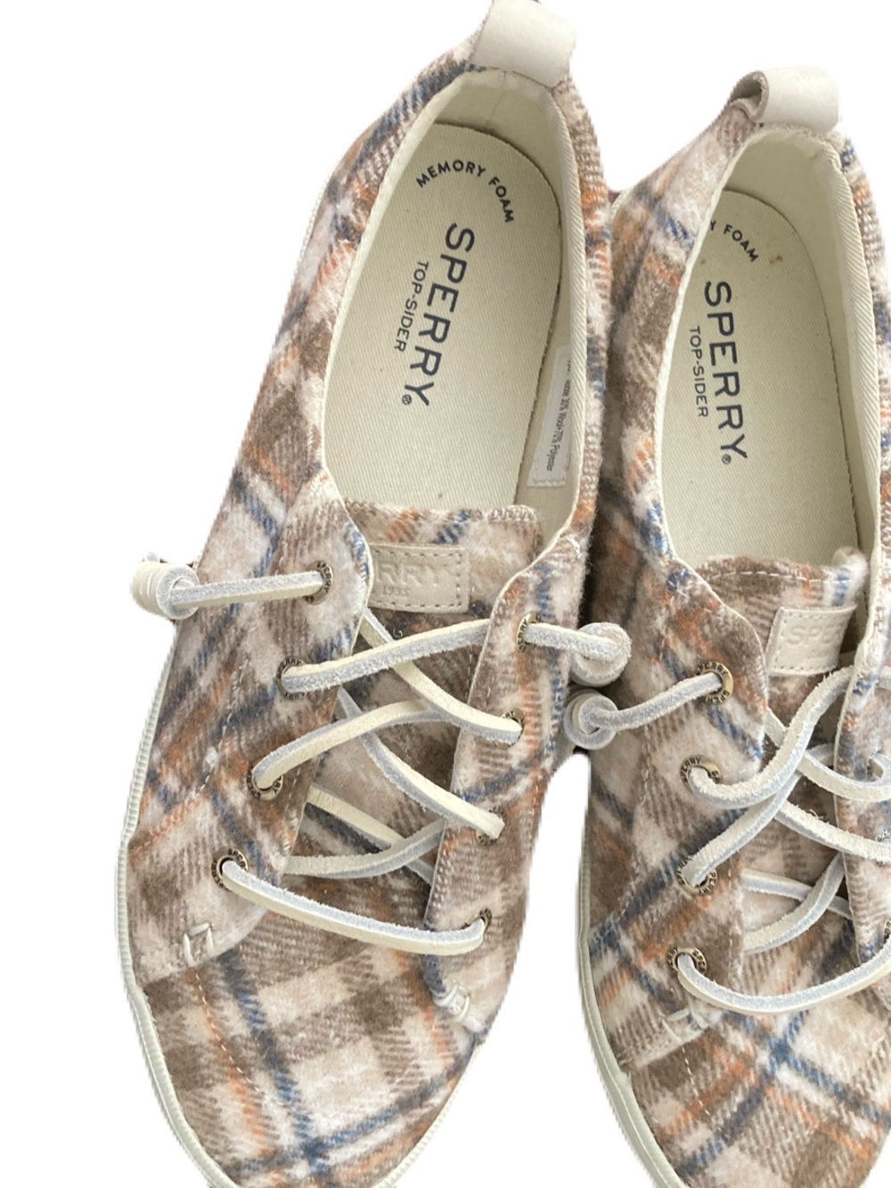 Sperry Women's Plaid Casual Moccasin Sneakers in Beige, Brown & Blue